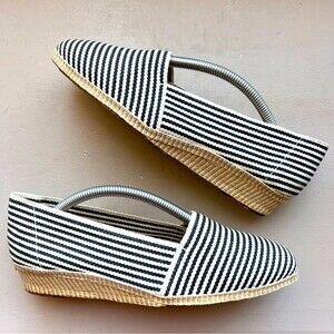 Castaner Cream & Black Striped Espadrille Wedge Slip On Shoes Size 9 fits like 8